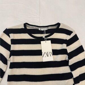 ZARA Black and Cream Striped Sweater